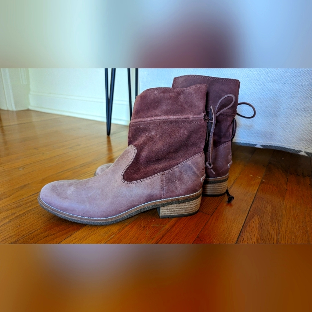 NWOT Maya Ankle Bootie Rust Brown Leather Suede Tie Wrap